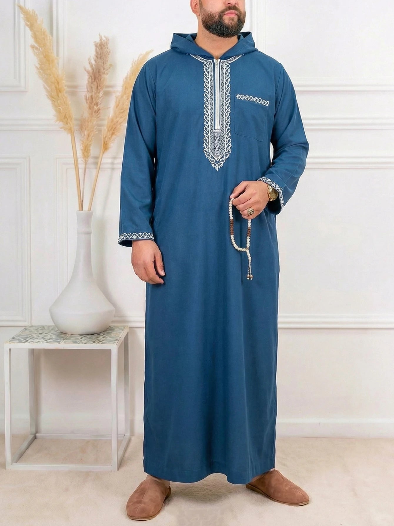 Qamis homme islamique manches longues – Qamis ample traditionnel, robe arabe pour fêtes et occasions religieuses