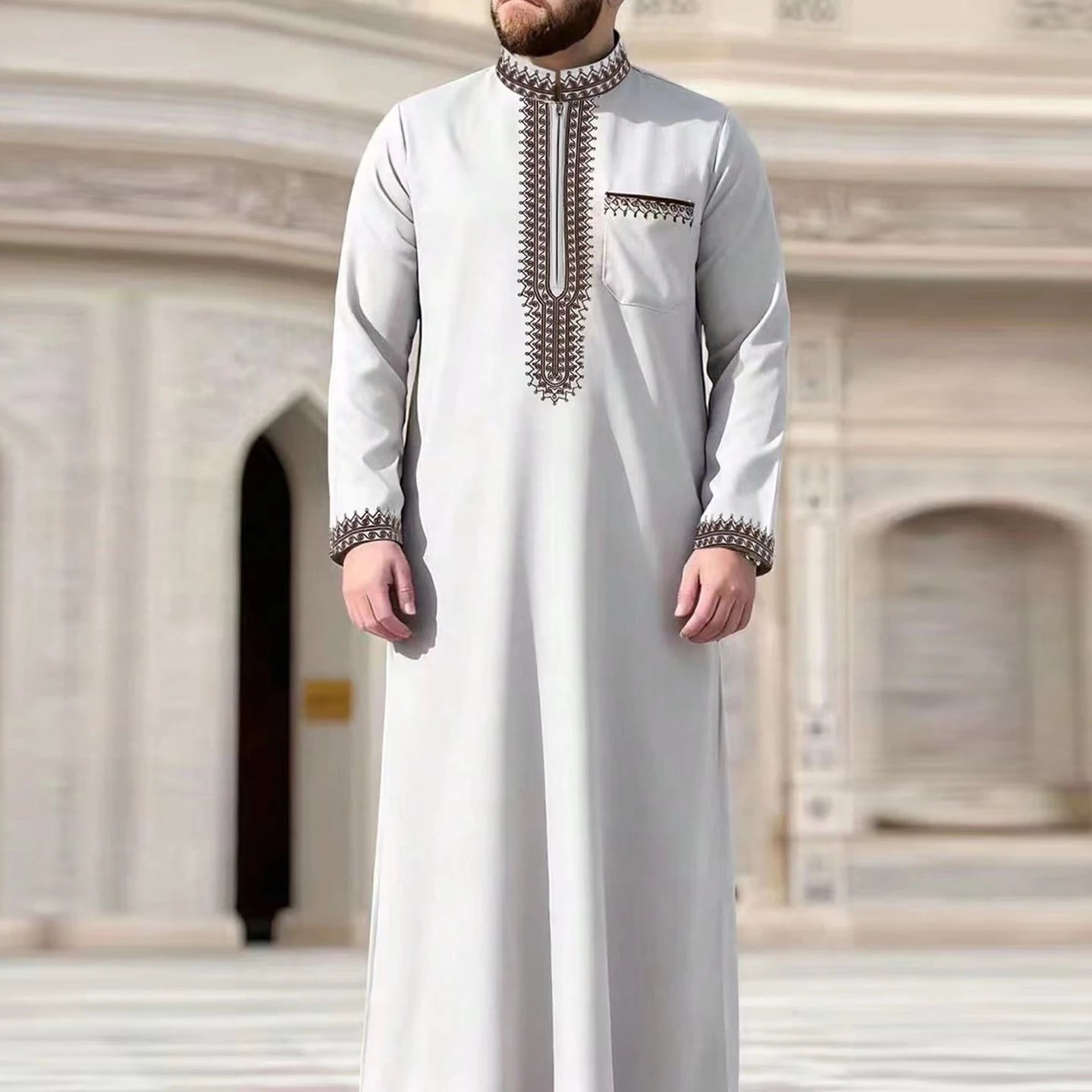 Qamis homme islamique manches longues – Qamis ample traditionnel, robe arabe pour fêtes et occasions religieuses