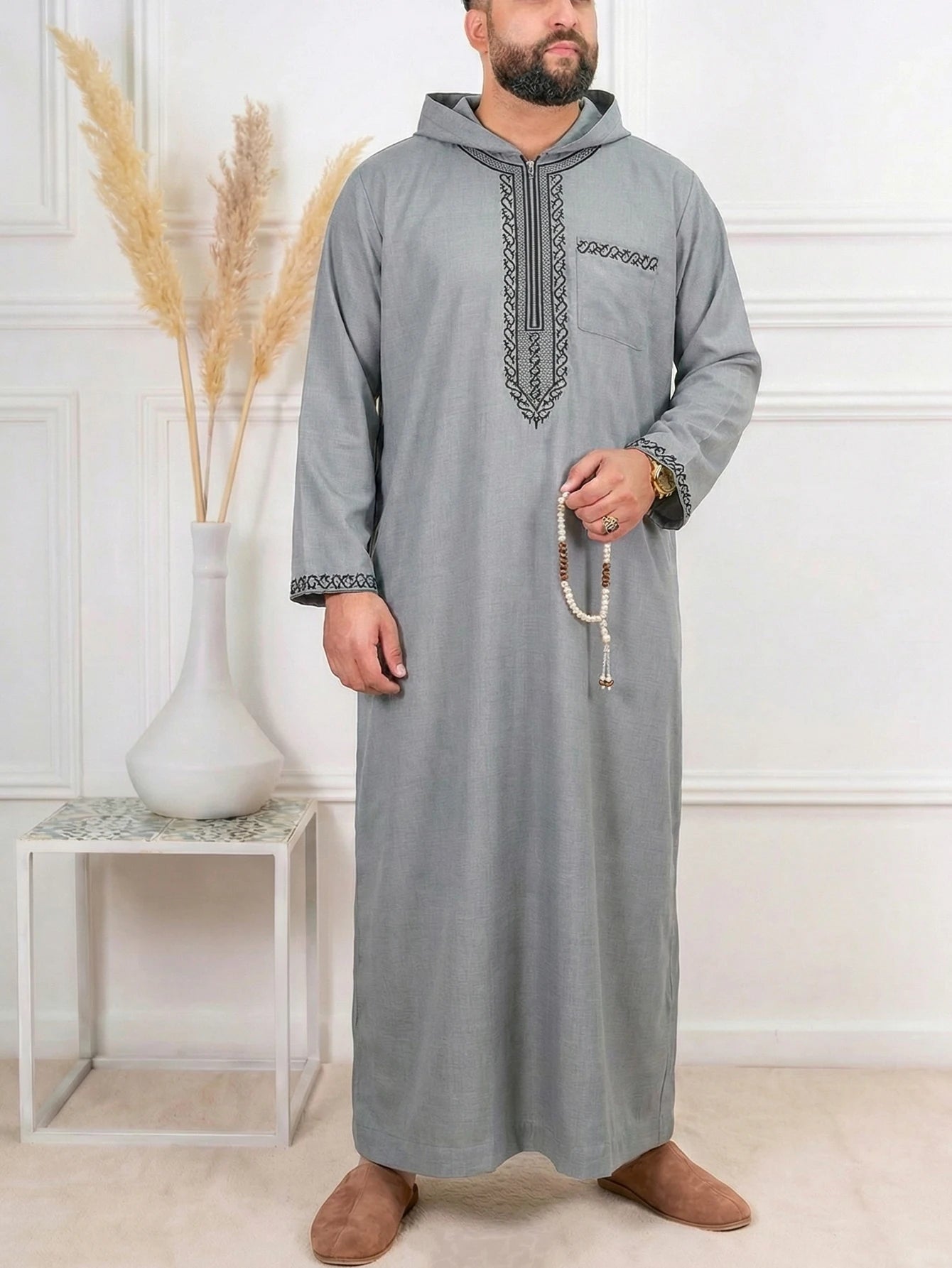Qamis homme islamique manches longues – Qamis ample traditionnel, robe arabe pour fêtes et occasions religieuses