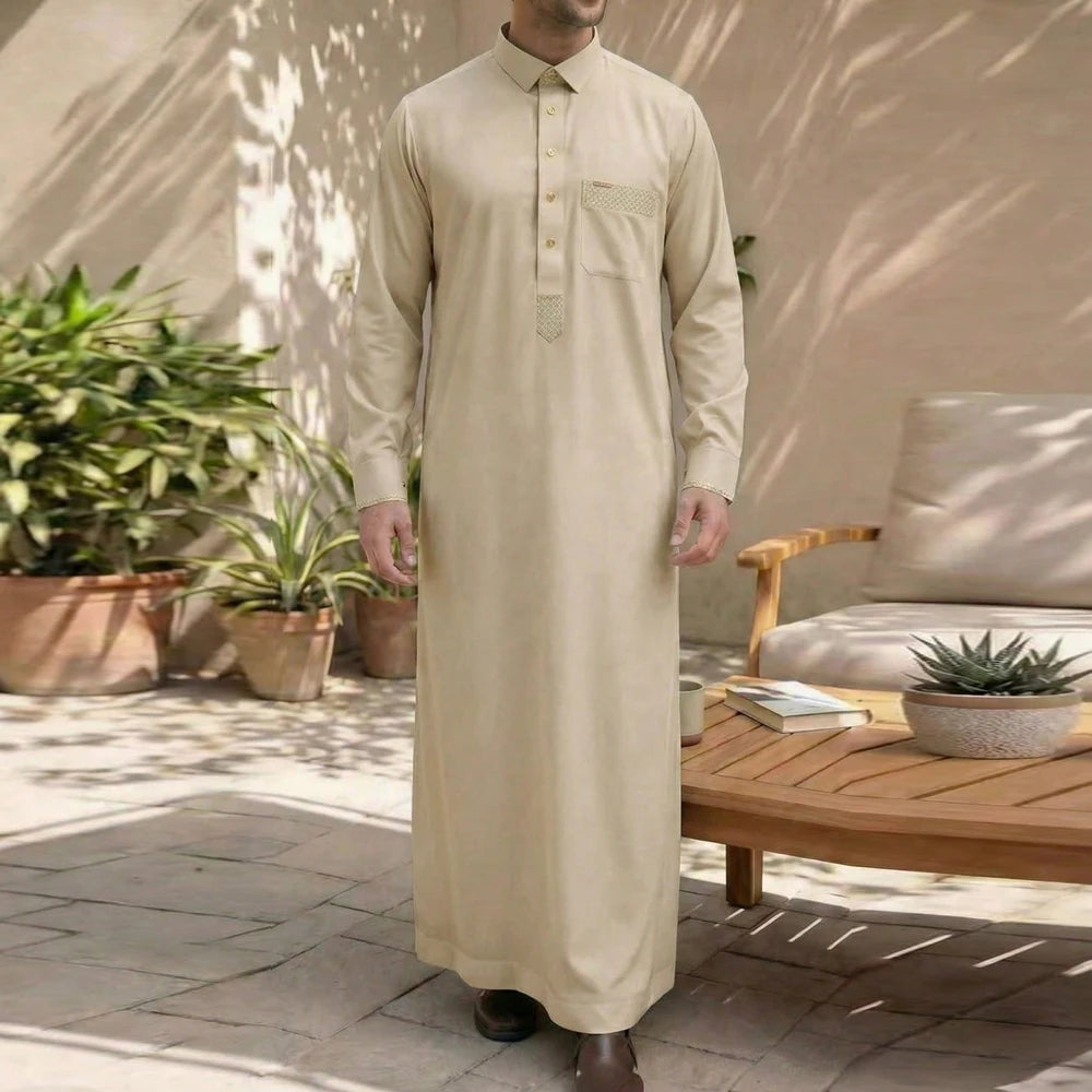 Qamis homme islamique manches longues – Qamis ample traditionnel, robe arabe pour fêtes et occasions religieuses