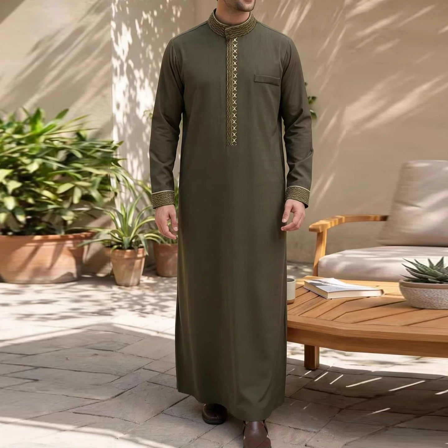 Qamis homme islamique manches longues – Qamis ample traditionnel, robe arabe pour fêtes et occasions religieuses