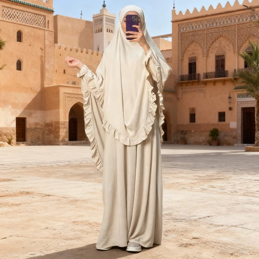 Ensemble de prière femme 2 pièces – Abaya longue avec khimar, jilbab et hijab pour Ramadan et Eid