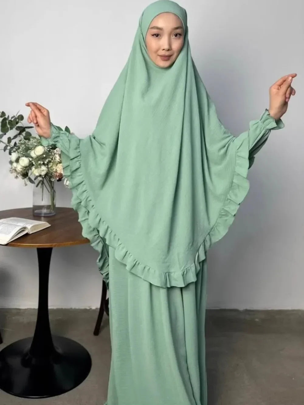 Ensemble de prière femme 2 pièces – Abaya longue avec khimar, jilbab et hijab pour Ramadan et Eid