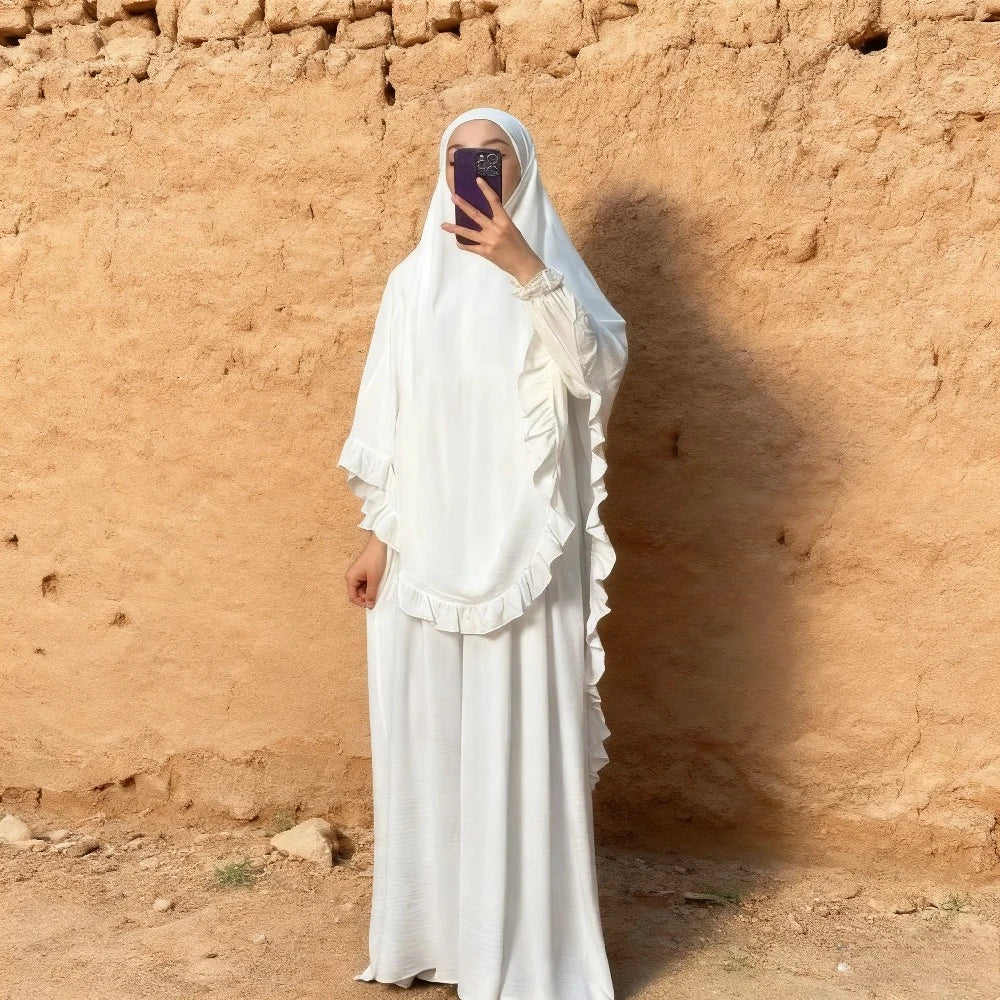 Ensemble de prière femme 2 pièces – Abaya longue avec khimar, jilbab et hijab pour Ramadan et Eid