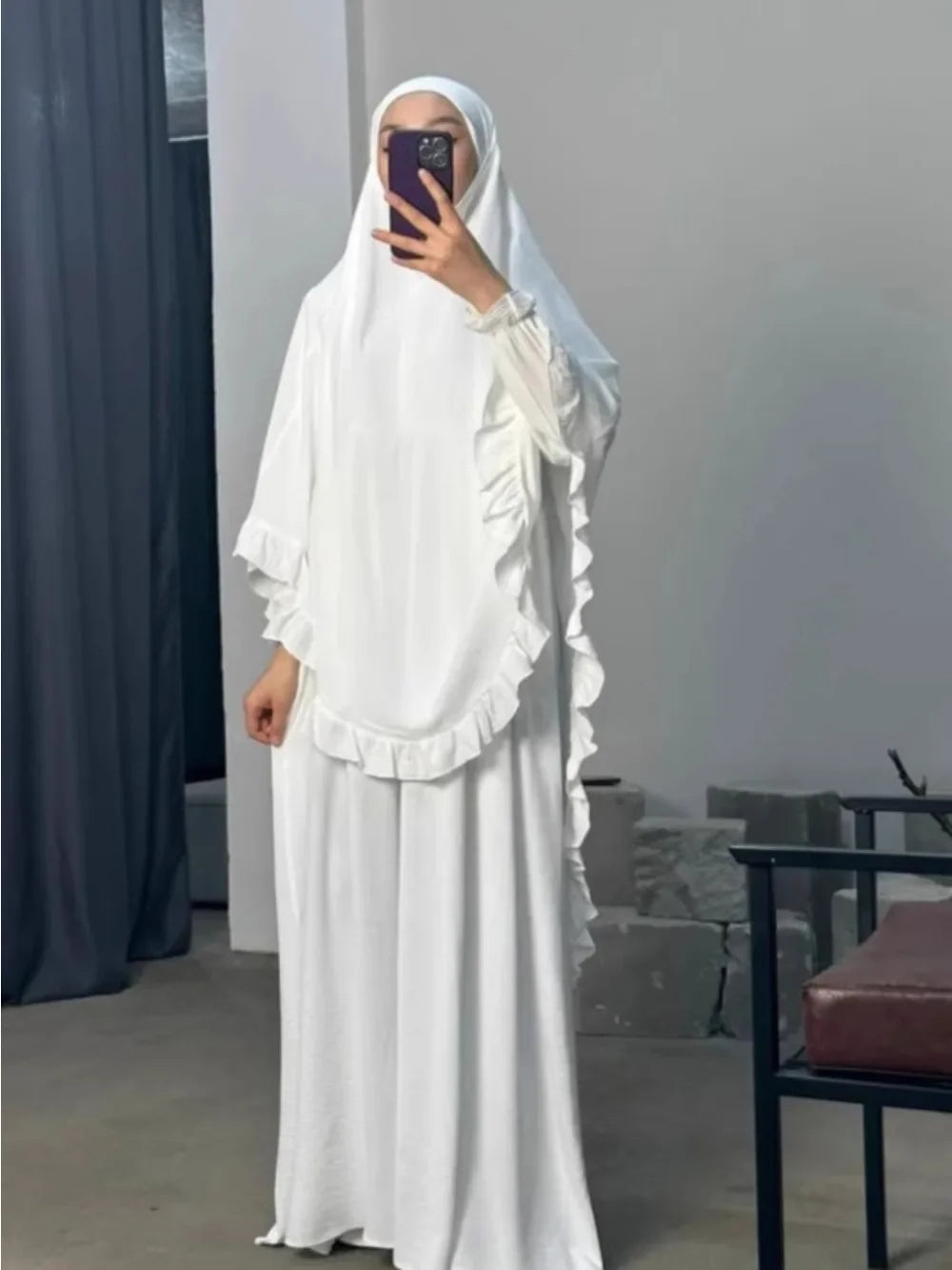 Ensemble de prière femme 2 pièces – Abaya longue avec khimar, jilbab et hijab pour Ramadan et Eid