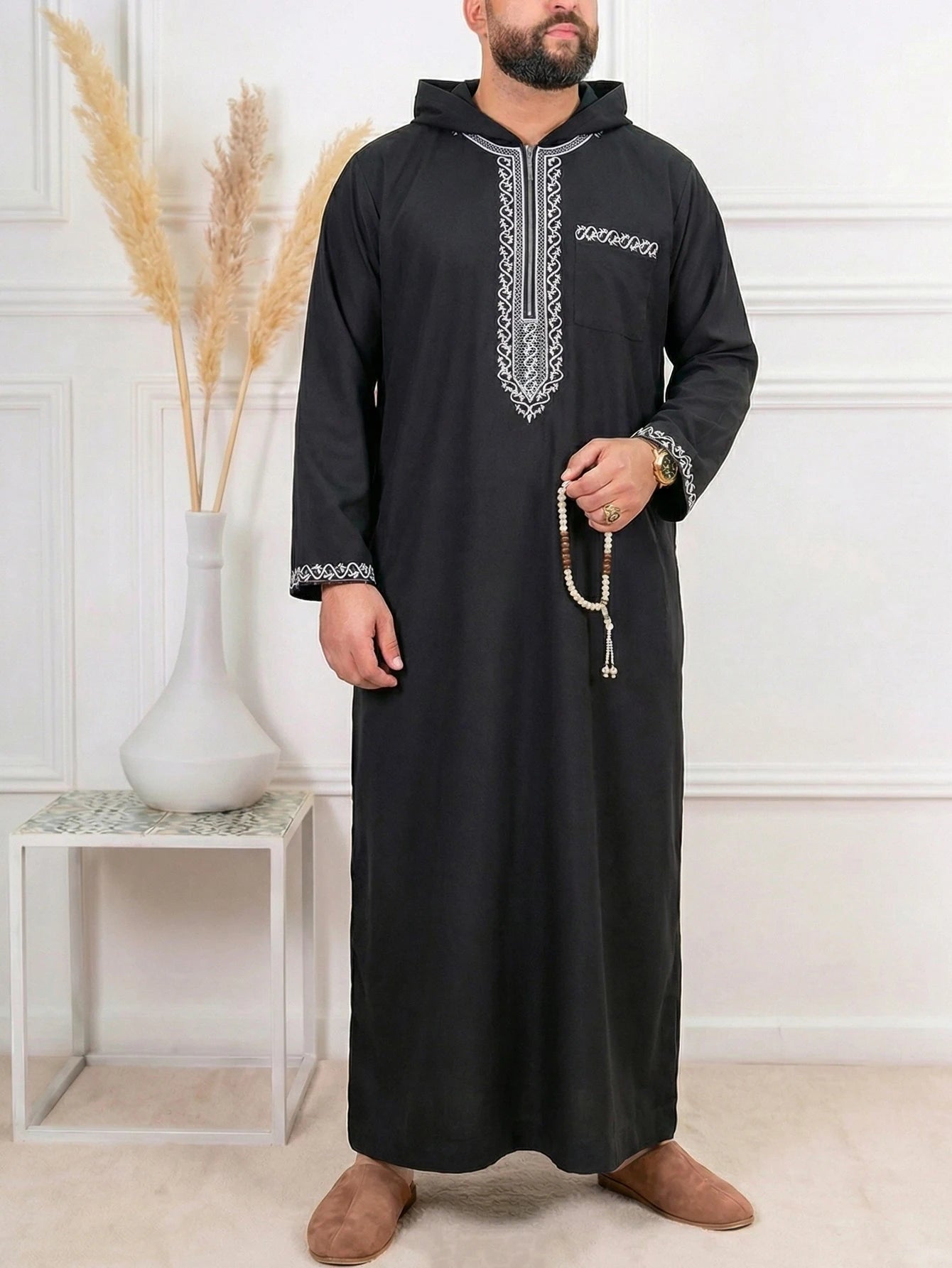 Qamis homme islamique manches longues – Qamis ample traditionnel, robe arabe pour fêtes et occasions religieuses