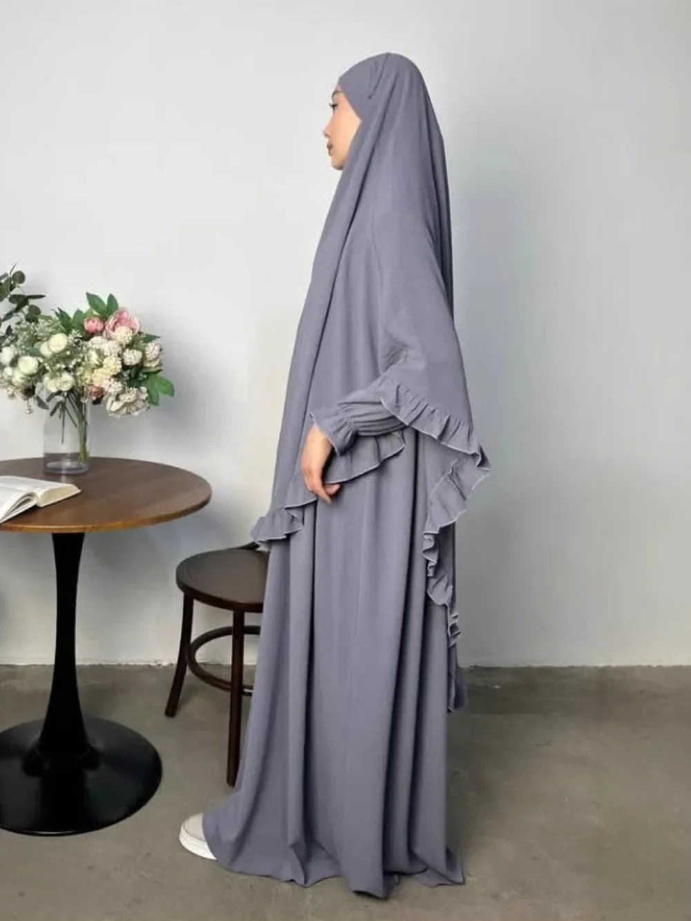 Ensemble de prière femme 2 pièces – Abaya longue avec khimar, jilbab et hijab pour Ramadan et Eid