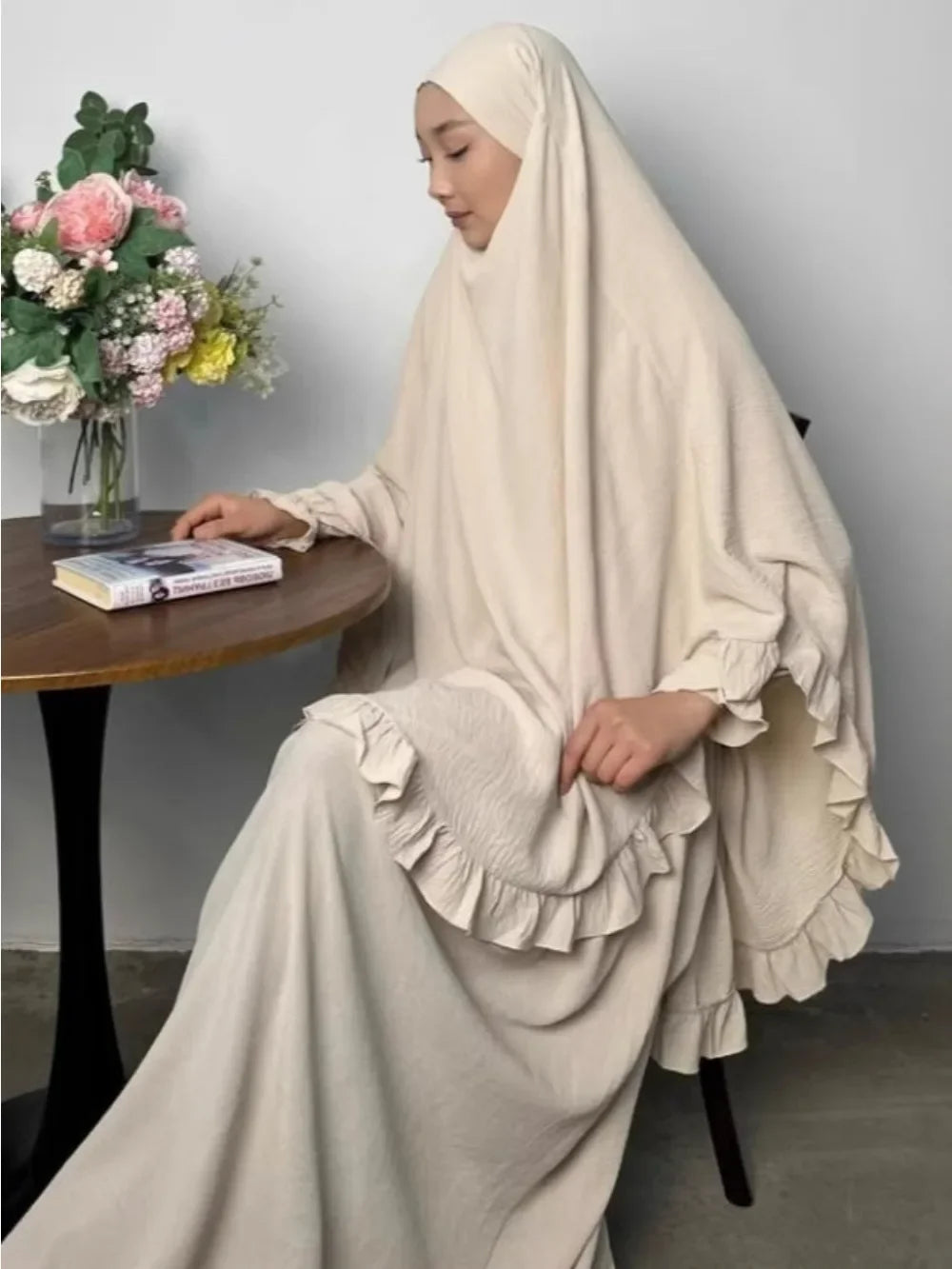 Ensemble de prière femme 2 pièces – Abaya longue avec khimar, jilbab et hijab pour Ramadan et Eid