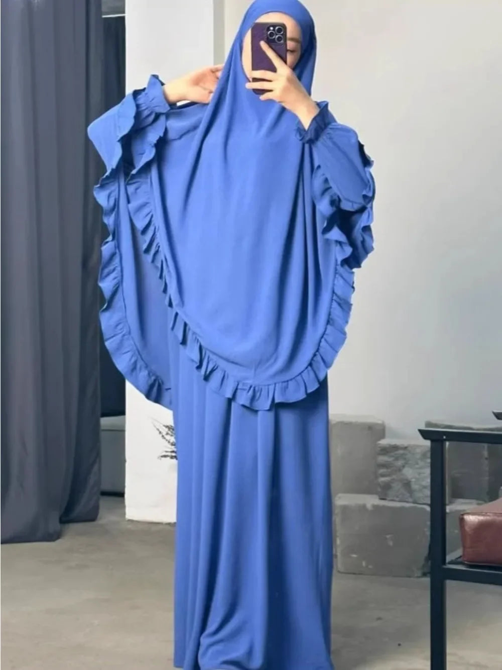 Ensemble de prière femme 2 pièces – Abaya longue avec khimar, jilbab et hijab pour Ramadan et Eid
